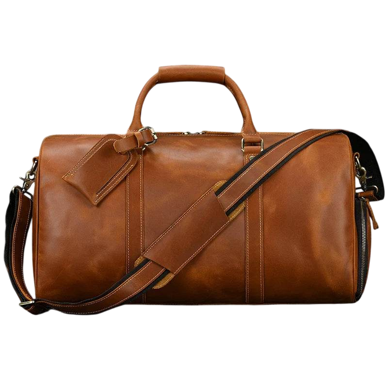 Vintage Leather Travel Duffle Bag with Shoe Pocket Weekend