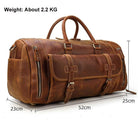 Luggage & Bags - Duffel Vintage Leather Travel Duffle Bag With Shoe Pocket Weekender Bag