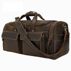 Vintage leather weekender bag with multiple pockets and sturdy handles for travel convenience