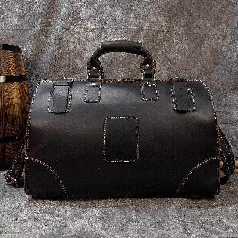 Vintage leather weekender bag with sturdy handles and elegant design for stylish travel