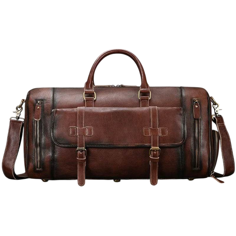 Vintage Men’s Leather Travel Bag Large Duffle with Shoe