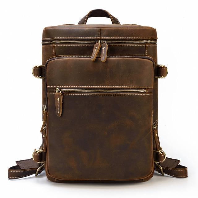 Luggage & Bags - Backpacks Vintage Mens Leather Backpack Retro Rucksack Travel Bag