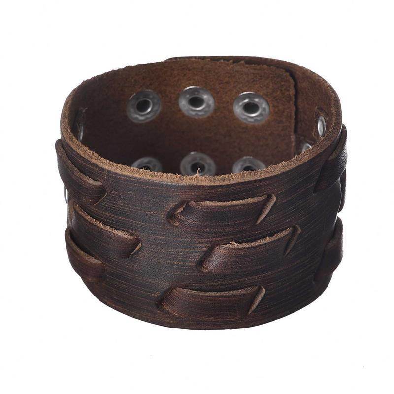 Vintage punk bracelets for men featuring a rustic leather design with metal snap closures