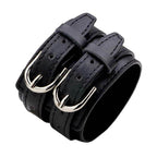 Black vintage punk wristband for men with dual buckle design and stylish stitching