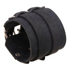 VacationGrabs vintage punk wristband for men in black leather with adjustable buckle closure