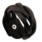 Black braided leather vintage punk wristband for men with unique design and adjustable clasp