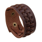 Brown woven leather vintage punk wristband for men with adjustable fit and unique design