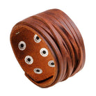 Vintage punk wristband for men made of brown leather with stylish snap closures
