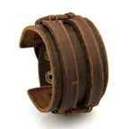 Vintage punk wristband for men featuring dark brown leather and unique stitching details