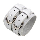White vintage punk wristband for men with double buckle design and soft inner lining