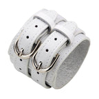 White vintage punk wristband for men with double buckle design and soft inner lining