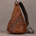 Brown vintage style sling bag for men with unique design and multiple compartments