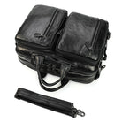 High Quality Leather Professional Bag 3 Ways to Use black leather briefcase with dual front zip pockets and detachable strap