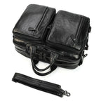 High Quality Leather Professional Bag 3 Ways to Use black leather briefcase with dual front zip pockets and detachable strap