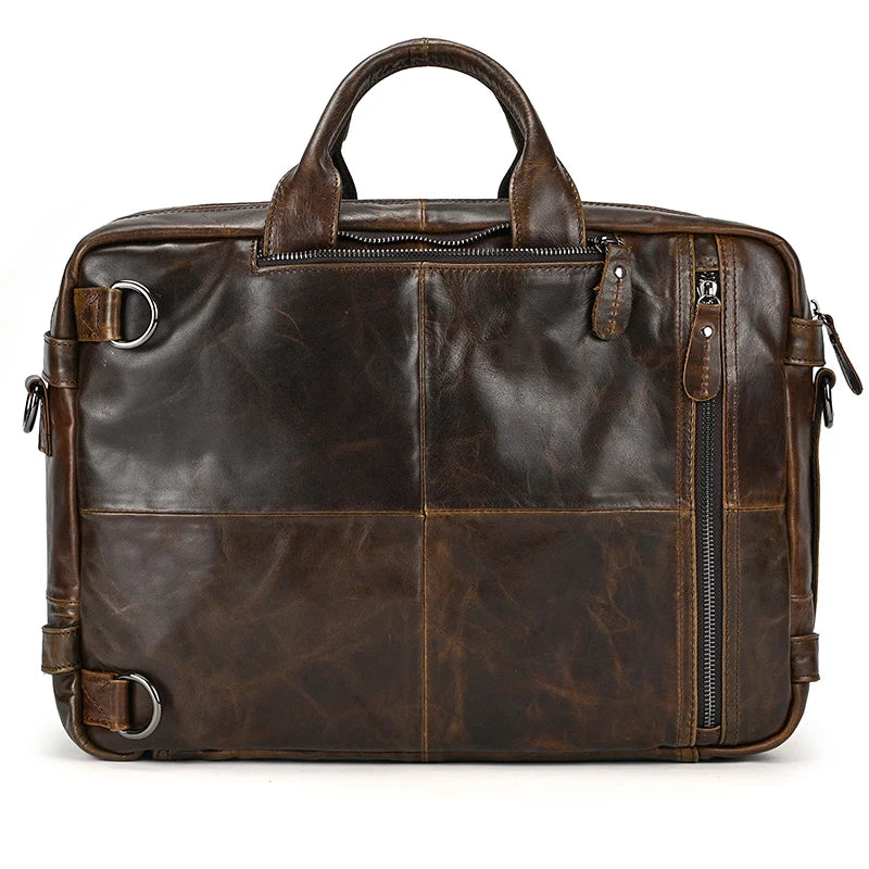 High Quality Leather Professional Bag 3 Ways to Use . Brown distressed leather briefcase with handles zip pocket and strap rings