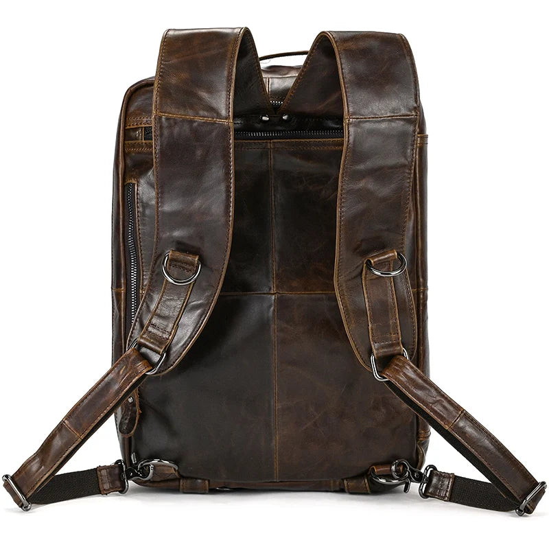 High Quality Leather Professional Bag 3 Ways to Use . Dark brown leather backpack with padded adjustable straps and metal hardware