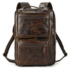 Brown vintage leather backpack with front zip pockets and top handle High Quality Leather Professional Bag 3 Ways to Use .