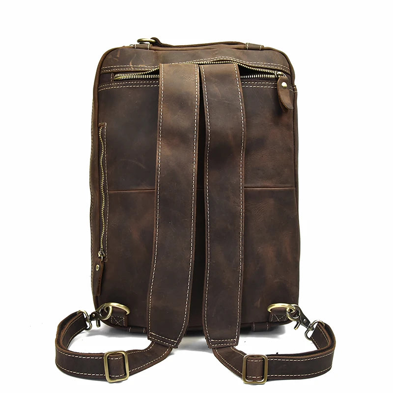 High Quality Leather Professional Bag 3 Ways to Use . Distressed brown leather convertible backpack with adjustable straps
