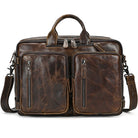 High Quality Leather Professional Bag 3 Ways to Use . Distressed brown leather briefcase with two front zip pockets shoulder strap