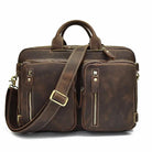 High Quality Leather Professional Bag 3 Ways to Use . Brown distressed leather briefcase with two front pockets and strap