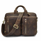 High Quality Leather Professional Bag 3 Ways to Use . Brown distressed leather briefcase with two front pockets and strap