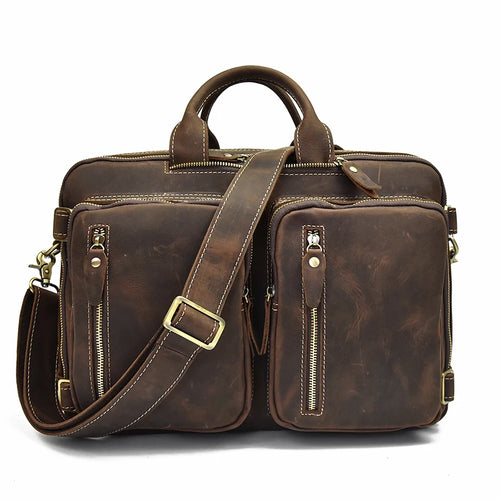 High Quality Leather Professional Bag 3 Ways to Use . distressed brown leather briefcase with two zip pockets and shoulder strap