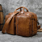 High Quality Leather Professional Bag 3 Ways to Use . Brown leather briefcase with detachable shoulder strap and front zip pockets