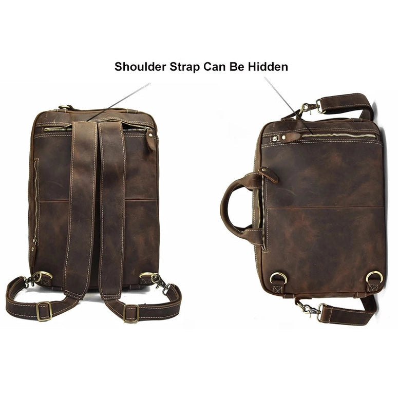 High Quality Leather Professional Bag 3 Ways to Use brown convertible briefcase backpack with hidden strap