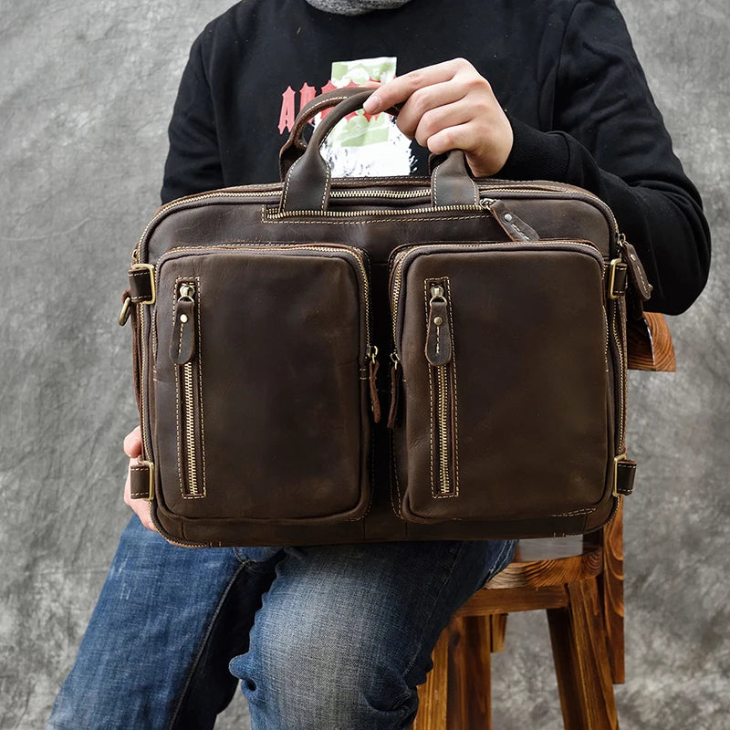 Brown leather briefcase High Quality Leather Professional Bag 3 Ways to Use . Use this keyword in the exact form it is provided.