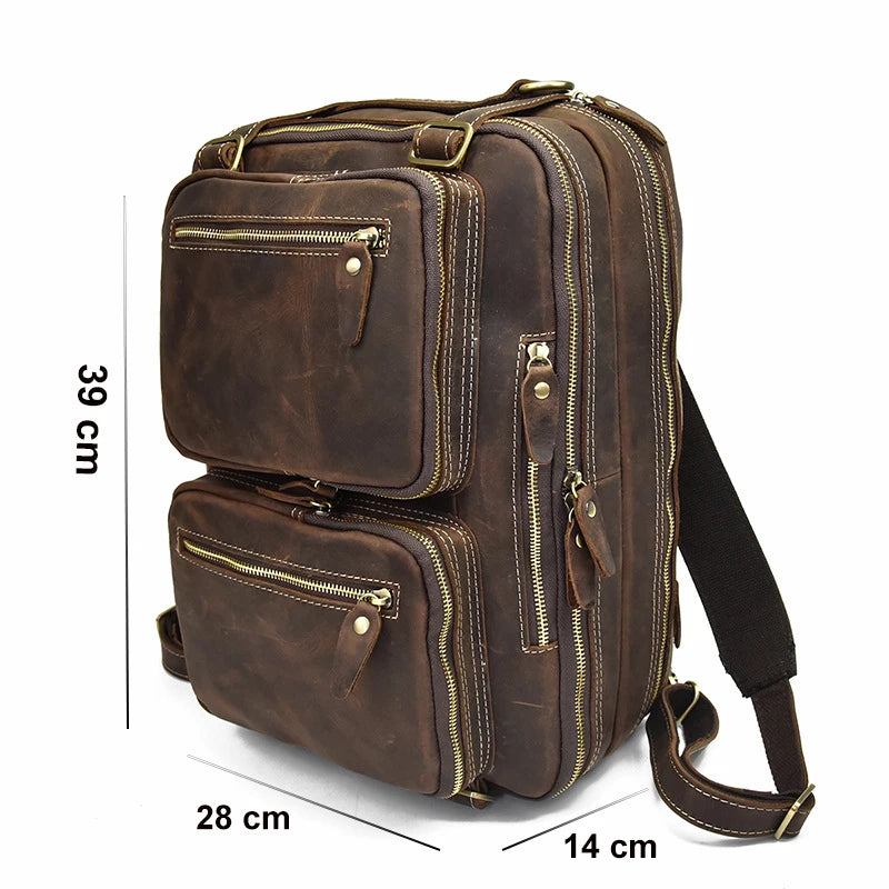 VacationGrabs High Quality Leather Professional Bag 3 Ways to Use . brown multi pocket travel briefcase backpack with straps