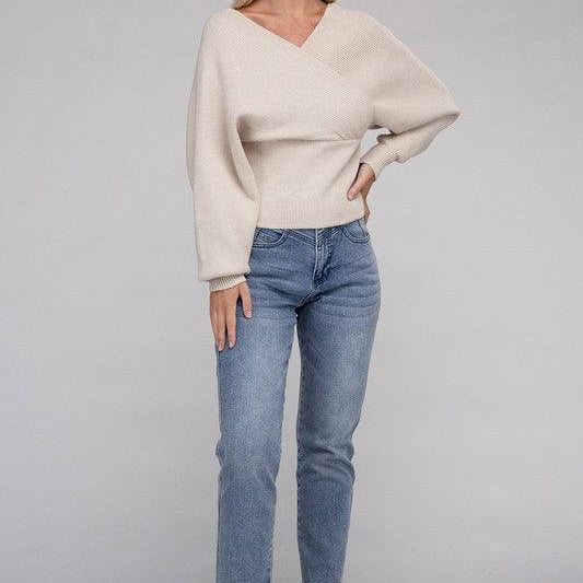 Women's Sweaters Viscose Cross Wrap Pullover Sweater