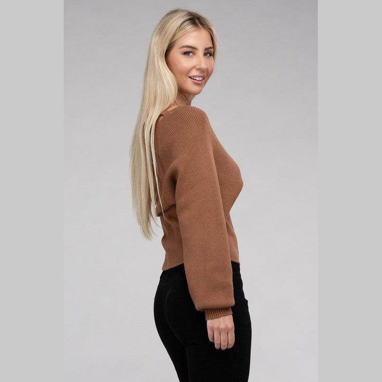 Viscose Cross Wrap Pullover Sweater - VacationGrabs