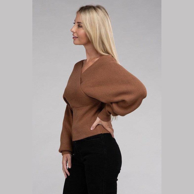 Viscose Cross Wrap Pullover Sweater - VacationGrabs