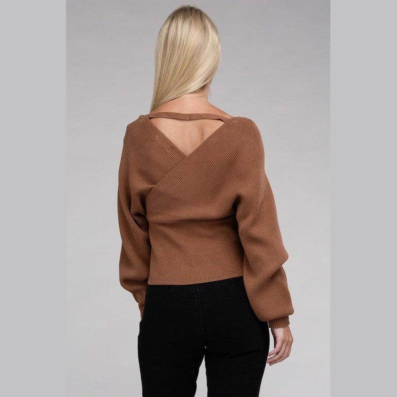 Viscose Cross Wrap Pullover Sweater - VacationGrabs