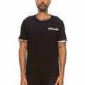 WEIV men's black checkered short sleeve tee with patterned collar and sleeve cuffs