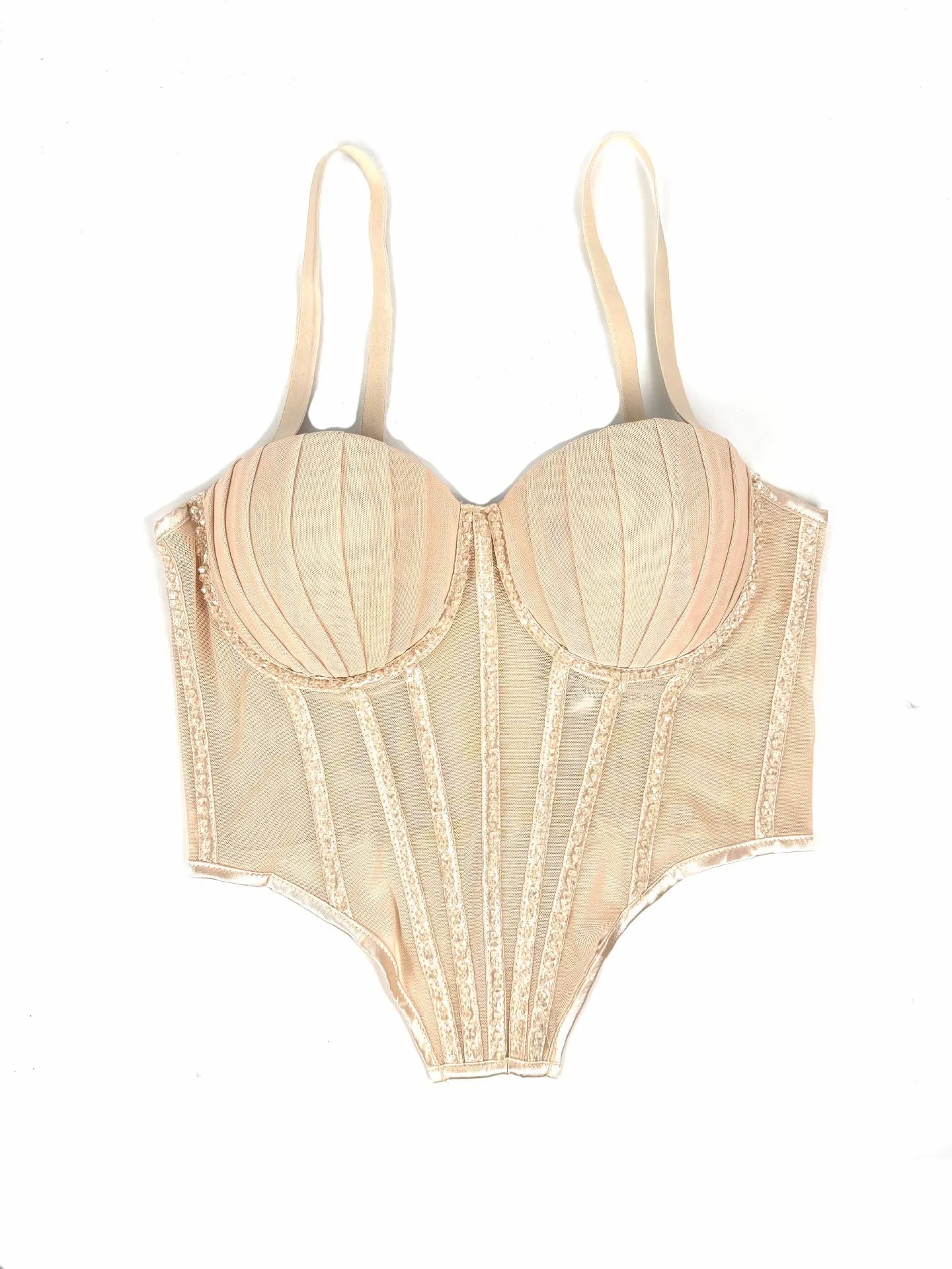 Sexy clubwear bustier shirt in beige with structured cups and adjustable straps by VacationGrabs