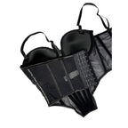 Black sexy clubwear bustier shirt with adjustable straps and hook-and-eye closure