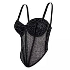 VacationGrabs sexy clubwear bustier shirt in black leopard print mesh with adjustable straps