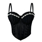 Black sexy clubwear bustier shirt with rhinestone detailing and adjustable straps