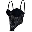 Black sexy clubwear bustier shirt with mesh panels and sequin detailing by VacationGrabs
