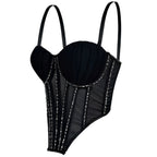 Black sexy clubwear bustier shirt with mesh panels and sequin detailing by VacationGrabs