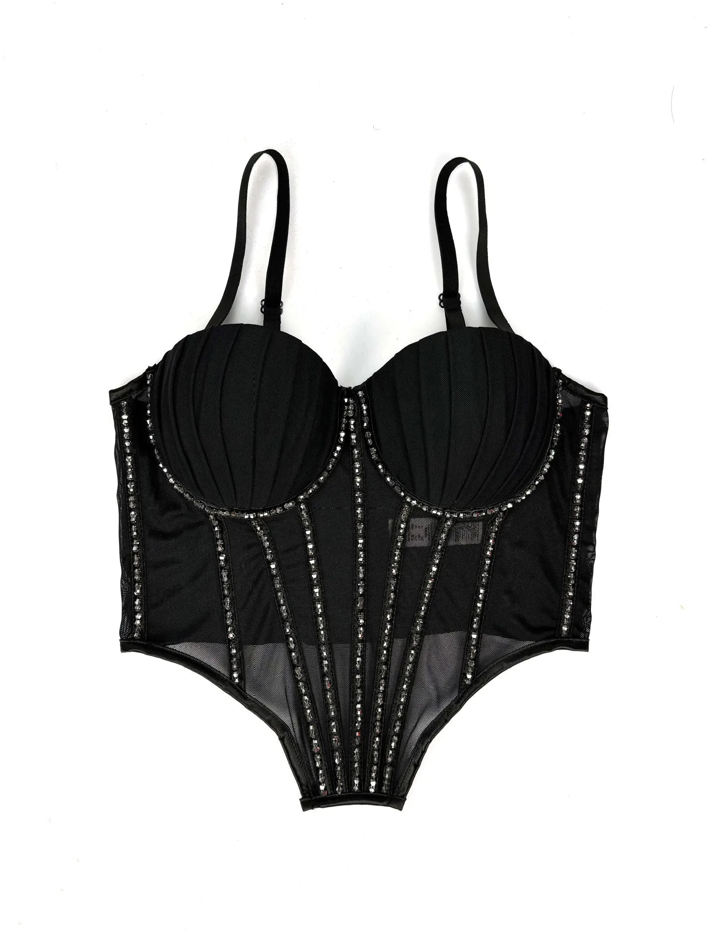 Black sexy clubwear bustier shirt with structured cups and sequin detailing by VacationGrabs