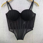 Black sexy clubwear bustier shirt with padded cups and sheer mesh panels by VacationGrabs
