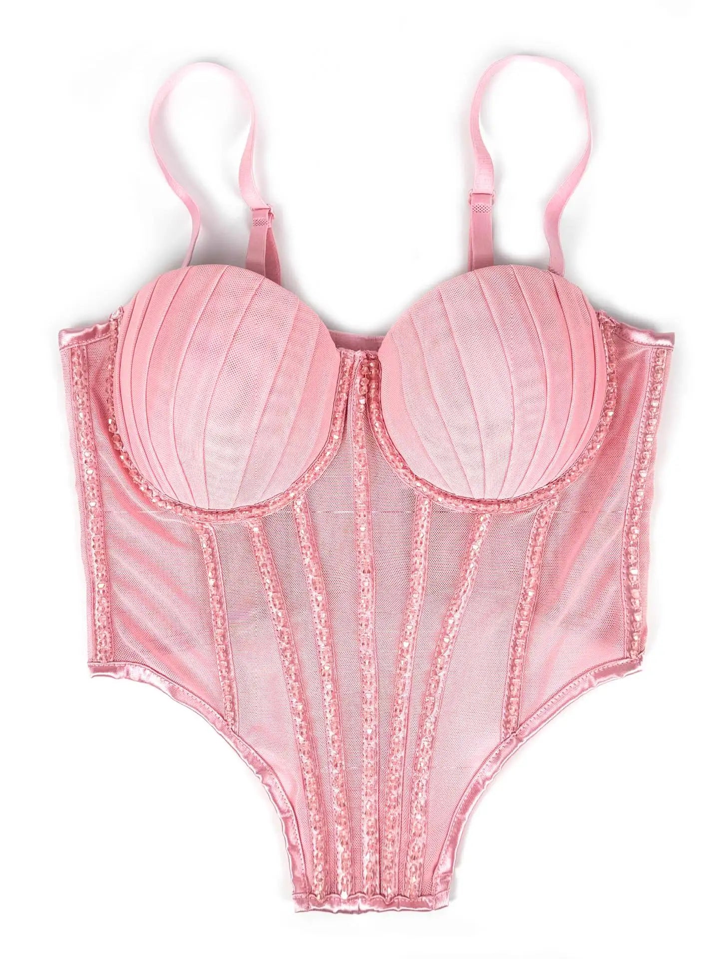 Pink sexy clubwear bustier shirt with structured cups and adjustable straps for a stylish night out