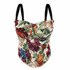 Floral print sexy clubwear bustier shirt with black straps by VacationGrabs