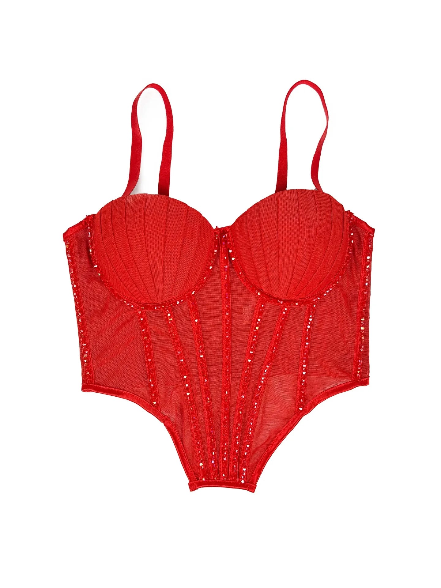 VacationGrabs red sexy clubwear bustier shirt with sequin detailing and adjustable straps