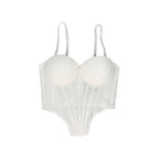 White mesh sexy clubwear bustier shirt with padded cups and adjustable straps by VacationGrabs