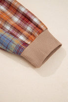 JUNIPER BLVD Women's Waffle Knit Henley Top with Colorful Plaid Sleeves and Cozy Cuffs