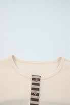 JUNIPER BLVD women's waffle knit henley top in cream with striped button placket detail