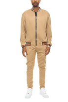 WEIV Men's 2PC Track Sets in Tan featuring a stylish waist band track suit design